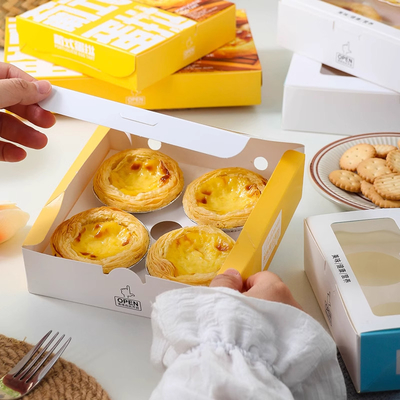 Egg Tart Packaging Cake Boxes With CMYK / Pontone Offsent Printing And Biodegradable Material